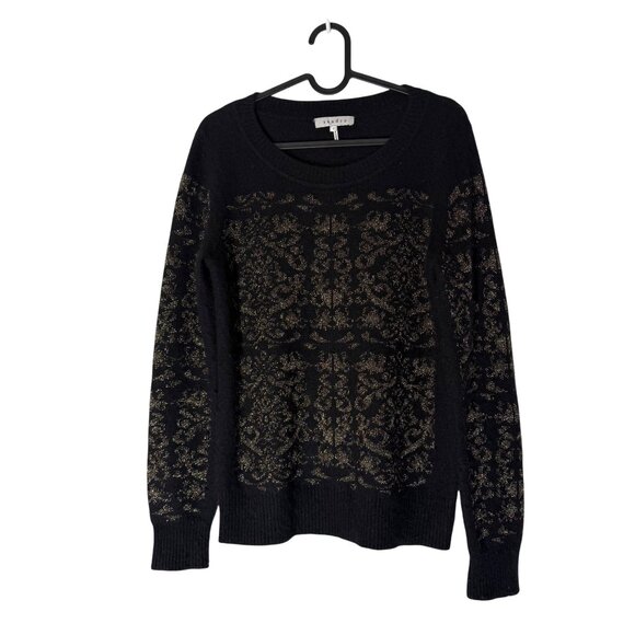 Sandro Black Gold Brocade Angora Crewneck Pullover Sweater Womens Size Small - Picture 1 of 6